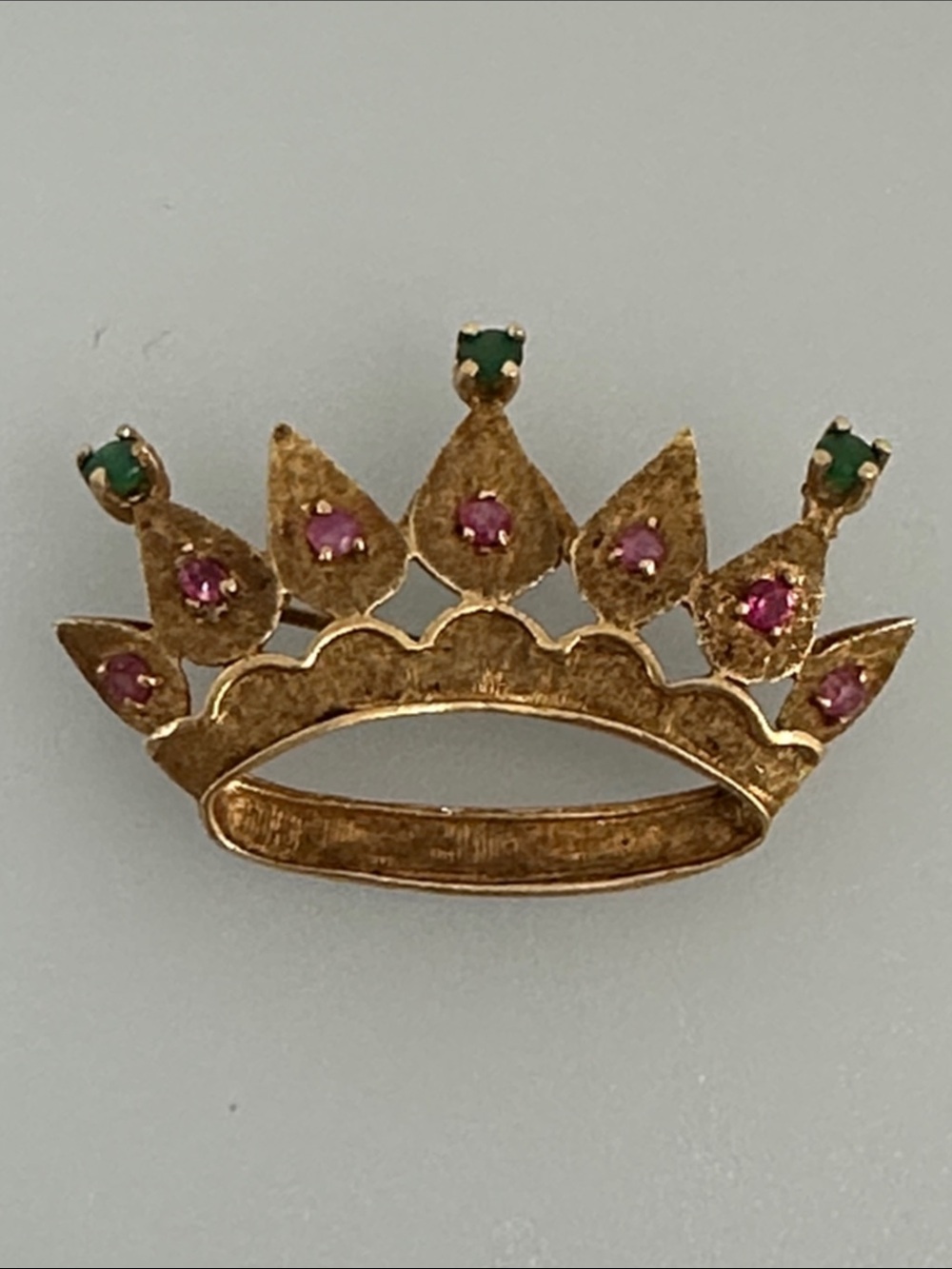 14k real solid Gold Crown real emerald Real Ruby’s Gems Brooch